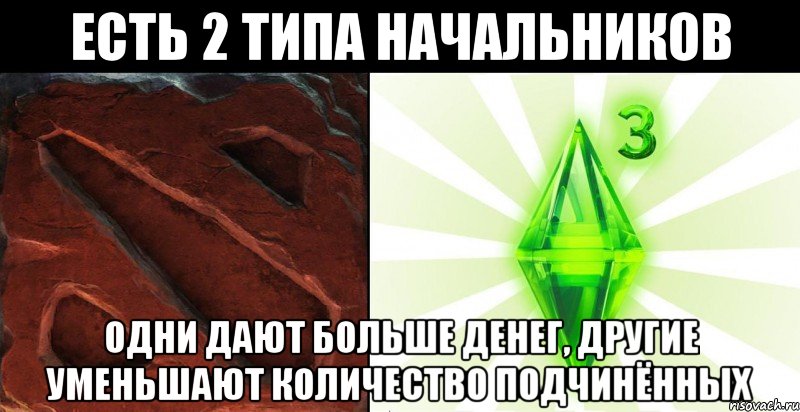 есть 2 типа начальников одни дают больше денег, другие уменьшают количество подчинённых, Мем люди делятся на 2 типа