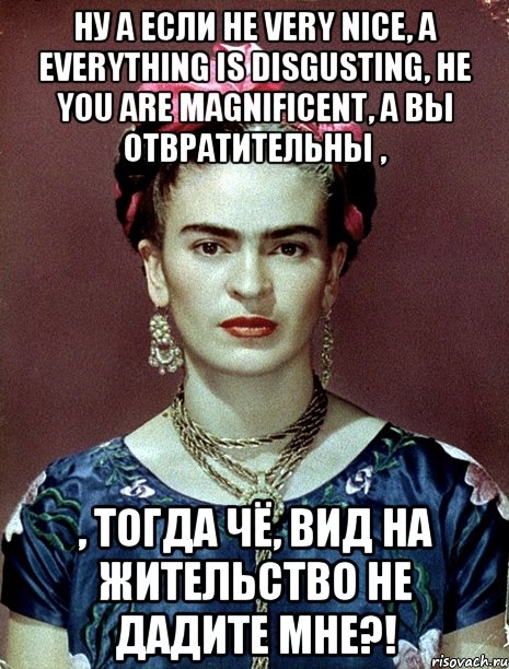 Ну а если не very nice, а everything is disgusting, не you are magnificent, а вы отвратительны , , тогда чё, вид на жительство не дадите мне?!, Мем Magdalena Carmen Frieda Kahlo Ca