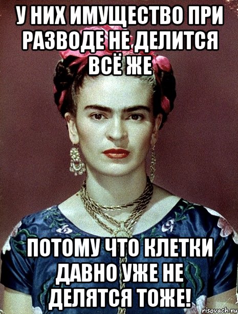 У них имущество при разводе не делится всё же потому что клетки давно уже не делятся тоже!, Мем Magdalena Carmen Frieda Kahlo Ca