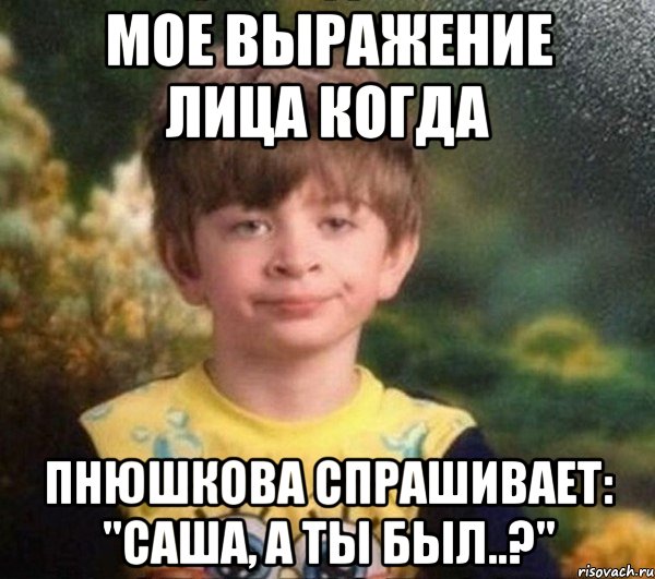 Мое выражение лица когда Пнюшкова спрашивает: "Саша, а ты был..?", Мем Мальчик в пижаме