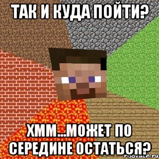 Так и куда пойти? Хмм...может по середине остаться?, Мем Миникрафтер