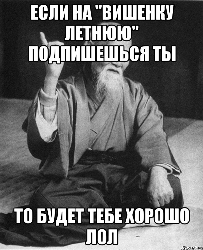 Если на "Вишенку Летнюю" подпишешься ты То будет тебе хорошо лол, Мем Монах-мудрец (сэнсей)