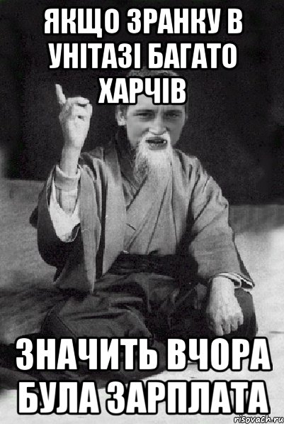 Якщо зранку в унітазі багато харчів Значить вчора була зарплата, Мем Мудрий паца