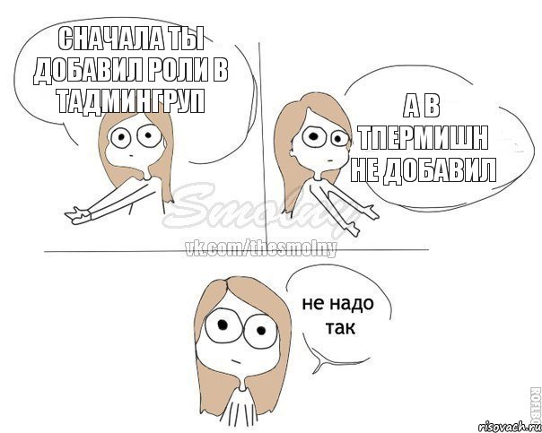 Сначала ты добавил роли в тадминГруп а в тпермишн не добавил, Комикс Не надо так 2 зоны