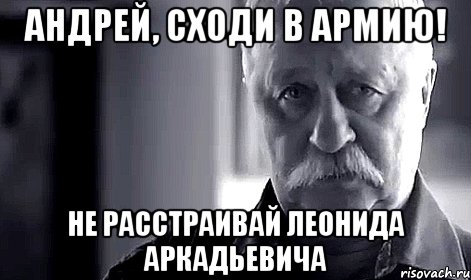 Андрей, сходи в армию! Не расстраивай Леонида Аркадьевича, Мем Не огорчай Леонида Аркадьевича