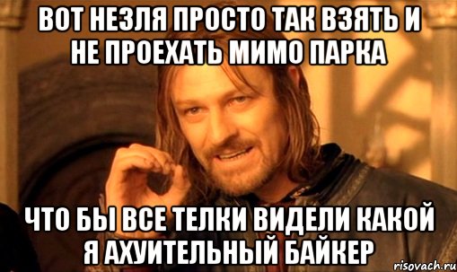 вот незля просто так взять и не проехать мимо парка что бы все телки видели какой я ахуительный байкер, Мем Нельзя просто так взять и (Боромир мем)