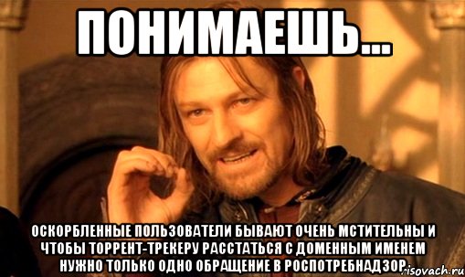 Понимаешь... Оскорбленные пользователи бывают очень мстительны и чтобы торрент-трекеру расстаться с доменным именем нужно только одно обращение в роспотребнадзор, Мем Нельзя просто так взять и (Боромир мем)