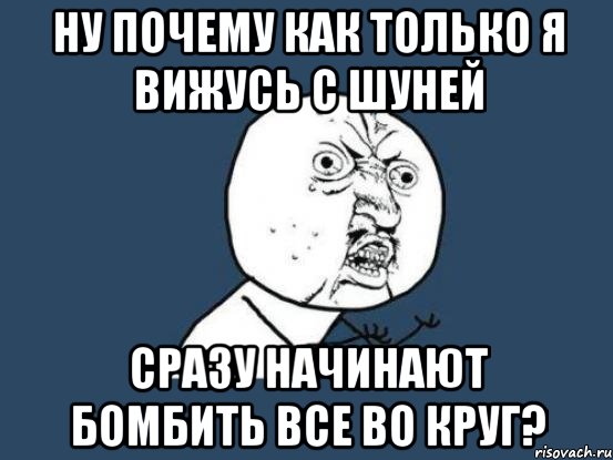 Ну почему как только я вижусь с Шуней Сразу начинают бомбить все во круг?, Мем Ну почему