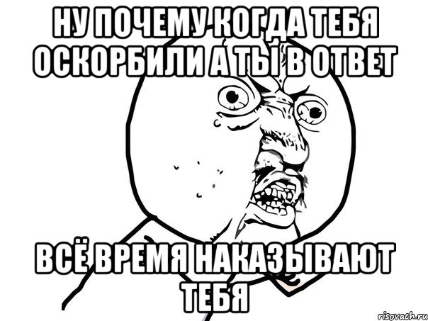 ну почему когда тебя оскорбили а ты в ответ всё время наказывают тебя, Мем Ну почему (белый фон)