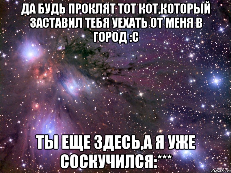 да будь проклят тот кот,который заставил тебя уехать от меня в город :С ты еще здесь,а я уже соскучился:***, Мем Космос