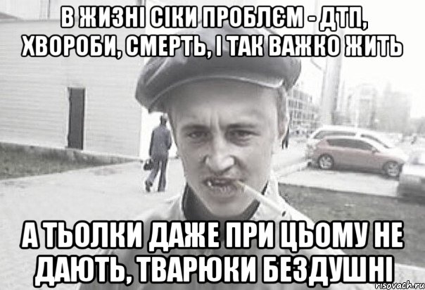 В жизні сіки проблєм - ДТП, хвороби, смерть, і так важко жить а тьолки даже при цьому не дають, тварюки бездушні, Мем Пацанська философия