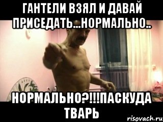 Гантели взял и давай приседать...нормально.. нормально?!!!паскуда тварь, Мем Паскуда тварь