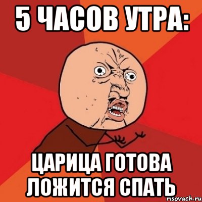 5 часов утра: ЦАРИЦА ГОТОВА ЛОЖИТСЯ СПАТЬ, Мем Почему