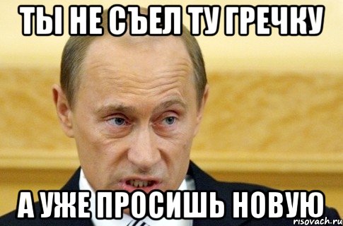 ты не съел ту гречку а уже просишь новую, Мем путин