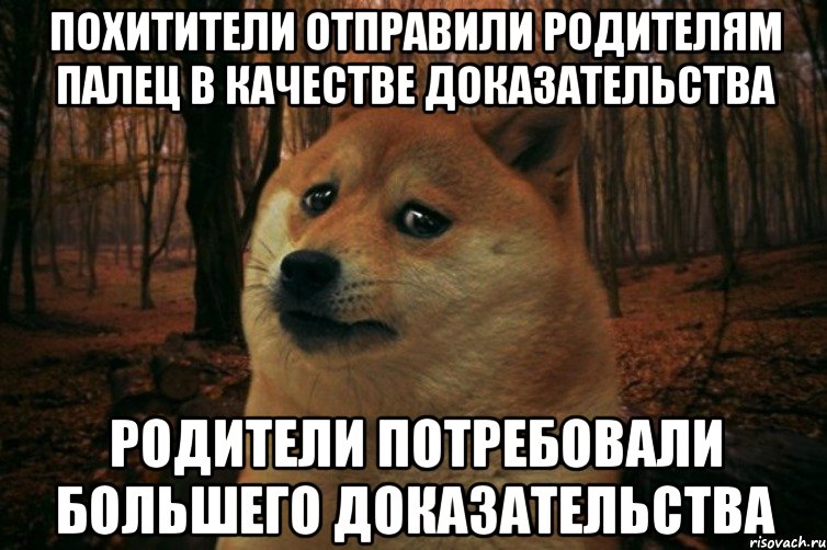 похитители отправили родителям палец в качестве доказательства родители потребовали большего доказательства, Мем SAD DOGE