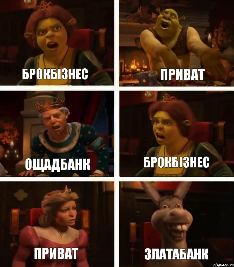 Брокбізнес ОщадБанк Приват Приват Брокбізнес ЗлатаБанк, Комикс  Шрек Фиона Гарольд Осел