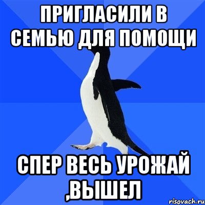 Пригласили в семью для помощи спер Весь урожай ,вышел, Мем  Социально-неуклюжий пингвин