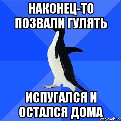 наконец-то позвали гулять испугался и остался дома, Мем  Социально-неуклюжий пингвин