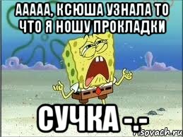 ААААА, КСЮША УЗНАЛА ТО ЧТО Я НОШУ ПРОКЛАДКИ СУЧКА -.-, Мем Спанч Боб плачет