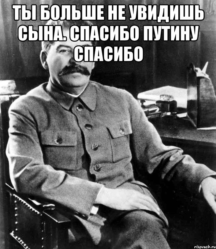 ТЫ БОЛЬШЕ НЕ УВИДИШЬ СЫНА. СПАСИБО ПУТИНУ СПАСИБО , Мем  иосиф сталин