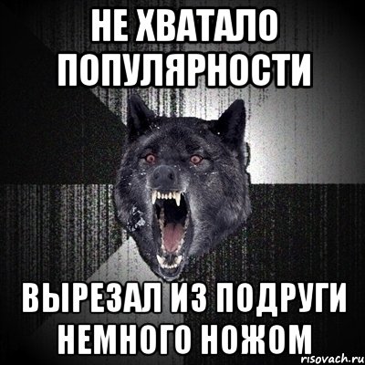 НЕ ХВАТАЛО ПОПУЛЯРНОСТИ ВЫРЕЗАЛ ИЗ ПОДРУГИ НЕМНОГО НОЖОМ, Мем Сумасшедший волк