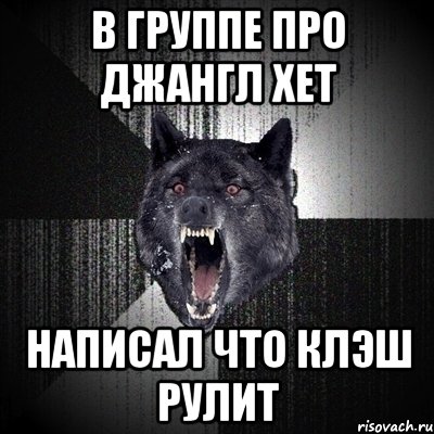 В группе про джангл хет Написал что клэш рулит, Мем Сумасшедший волк