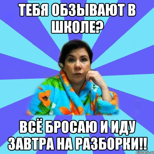 тебя обзывают в школе? всё бросаю и иду завтра на разборки!!, Мем типичная мама