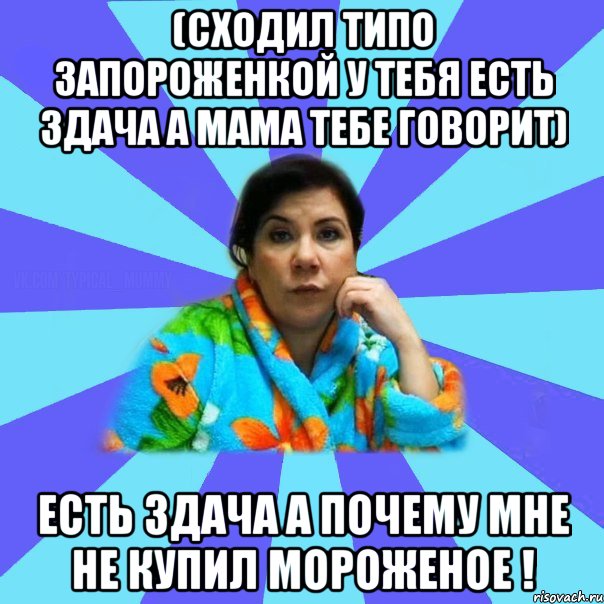 (сходил типо запороженкой у тебя есть здача а мама тебе говорит) есть здача а почему мне не купил мороженое !, Мем типичная мама