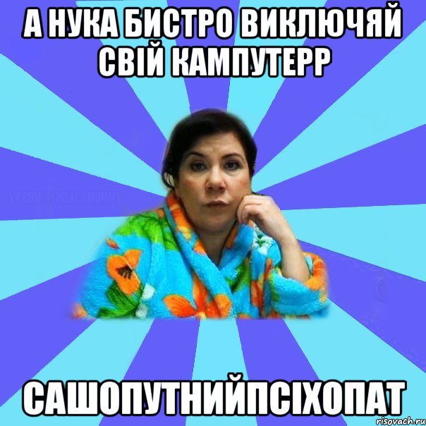 А нука бистро виключяй свій кампутерр СаШоПуТнИйПсІхОпАт, Мем типичная мама