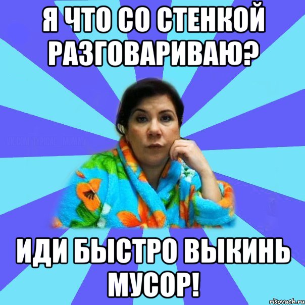 Я что со стенкой разговариваю? Иди быстро выкинь мусор!, Мем типичная мама