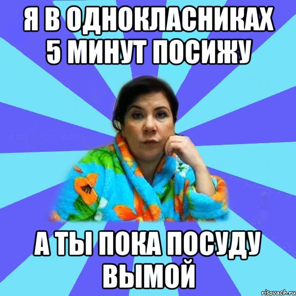 я в однокласниках 5 минут посижу а ты пока посуду вымой, Мем типичная мама