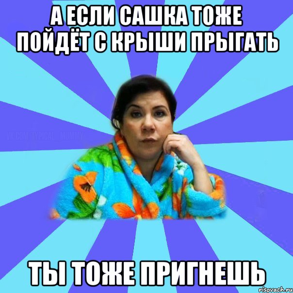 А если Сашка тоже пойдёт с крыши прыгать Ты тоже пригнешь, Мем типичная мама