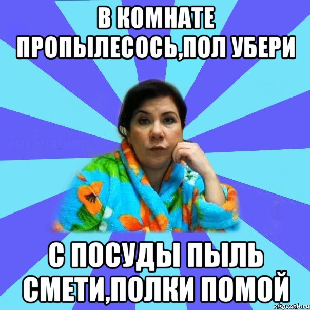 В комнате пропылесось,пол убери С посуды пыль смети,полки помой, Мем типичная мама