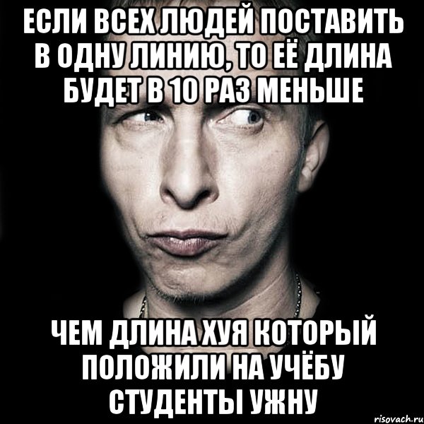 если всех людей поставить в одну линию, то её длина будет в 10 раз меньше чем длина хуя который положили на учёбу студенты УжНУ, Мем  Типичный Охлобыстин