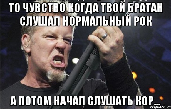 То чувство когда твой братан слушал нормальный рок А потом начал слушать кор..., Мем То чувство когда