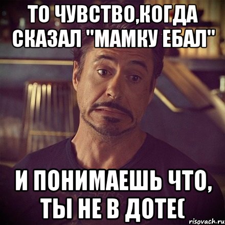 То чувство,когда сказал "Мамку ебал" И понимаешь что, ты не в доте(, Мем   дауни фиг знает