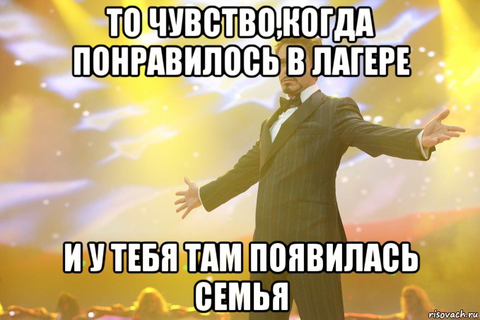 то чувство,когда понравилось в лагере и у тебя там появилась семья, Мем Тони Старк (Роберт Дауни младший)