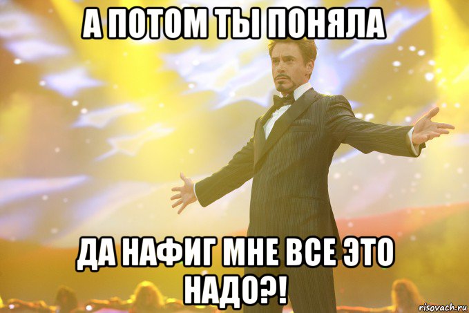 А потом ты поняла да нафиг мне все это надо?!, Мем Тони Старк (Роберт Дауни младший)