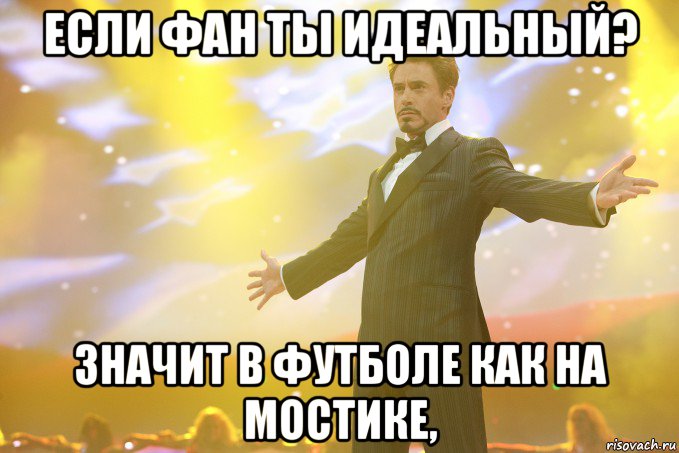 Если фан ты идеальный? Значит в футболе как на мостике,, Мем Тони Старк (Роберт Дауни младший)