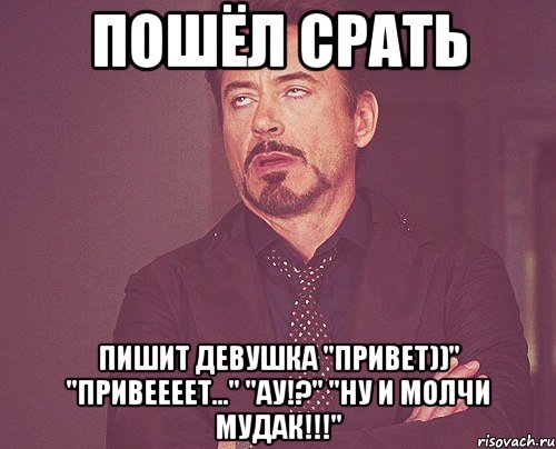 пошёл срать пишит девушка "привет))" "привеееет..." "ау!?" "ну и молчи мудак!!!", Мем твое выражение лица