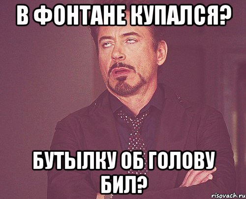 В фонтане купался? Бутылку об голову бил?, Мем твое выражение лица