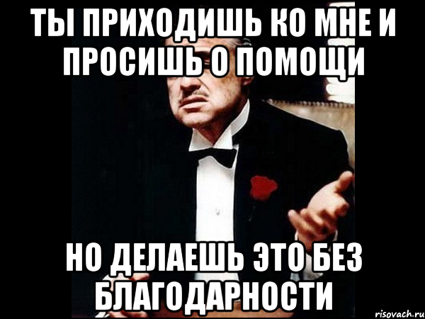 ты приходишь ко мне и просишь о помощи но делаешь это без благодарности, Мем ты делаешь это без уважения