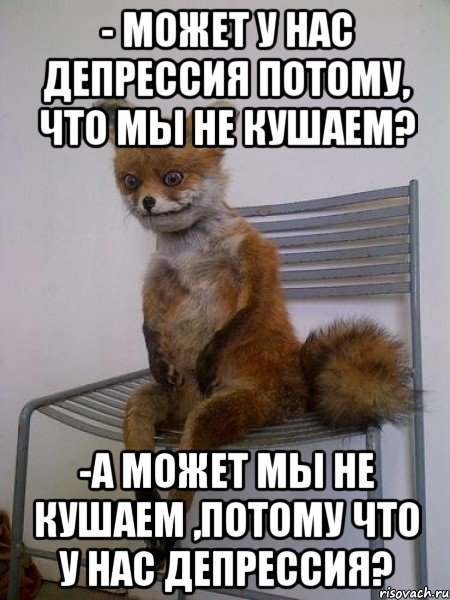 - Может у нас депрессия потому, что мы не кушаем? -А может мы не кушаем ,потому что у нас депрессия?, Мем Упоротая лиса