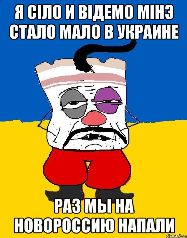 Я СIЛО И ВIДЕМО МIНЭ СТАЛО МАЛО В УКРАИНЕ РАЗ МЫ НА НОВОРОССИЮ НАПАЛИ, Мем Западенец - тухлое сало