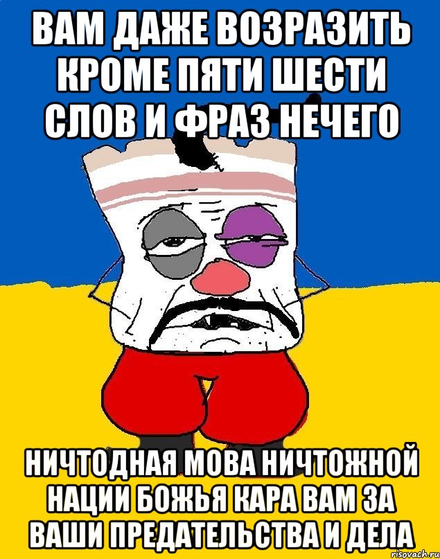 Вам даже возразить кроме пяти шести слов и фраз нечего Ничтодная мова ничтожной нации божья кара вам за ваши предательства и дела, Мем Западенец - тухлое сало