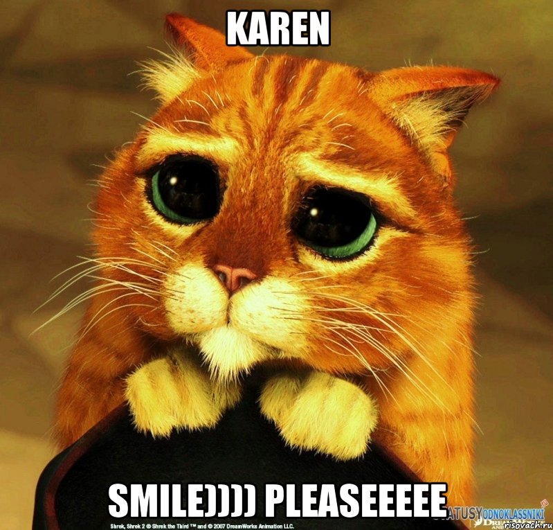 KAREN SMILE)))) PLEASEEEEE, Мем Котик из Шрека