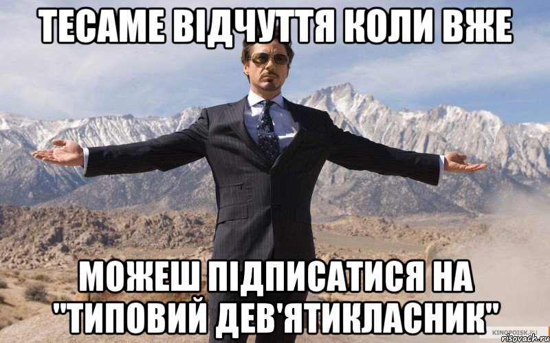 Тесаме відчуття коли вже можеш підписатися на "Типовий дев'ятикласник", Мем железный человек