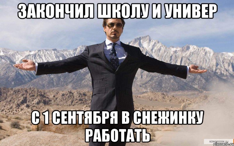 закончил школу и универ с 1 сентября в снежинку работать, Мем железный человек