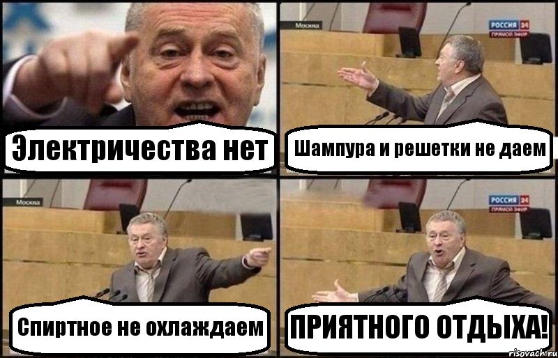 Электричества нет Шампура и решетки не даем Спиртное не охлаждаем ПРИЯТНОГО ОТДЫХА!, Комикс Жириновский