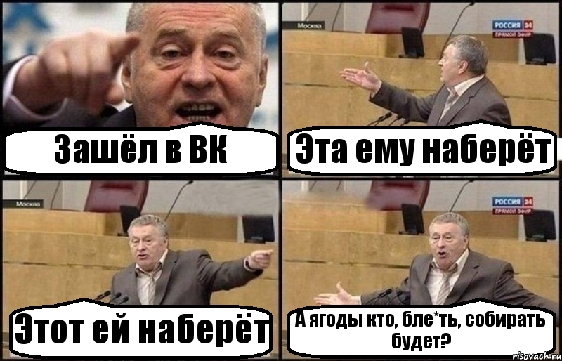 Зашёл в ВК Эта ему наберёт Этот ей наберёт А ягоды кто, бле*ть, собирать будет?, Комикс Жириновский